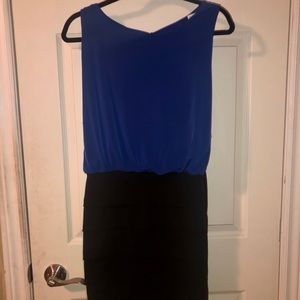 Elegant blue and black cocktail dress